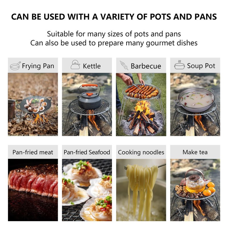 RROMATELX Small Folding Camping Grill，304 Stainless Stee Portable Camping Stove，Campfire Grate，Heavy Duty Rack Camping with Carrying Bag for Outdoor Cooking Backpacking Hiking Picnic BBQ