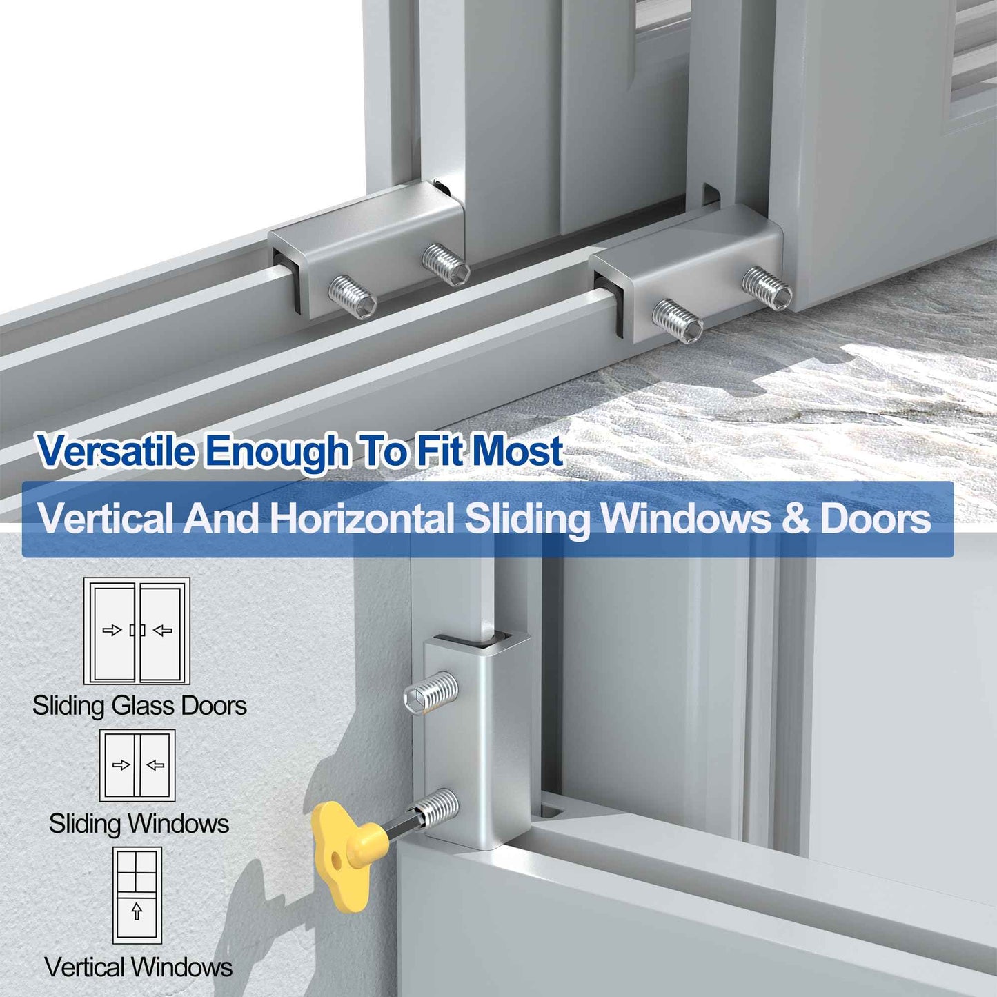 RELIANCER 8 Sets Sliding Window Locks,Aluminum Security Door Window Stoppers,Adjustable Safty Windows Lock for Horizontal & Vertical Fenster Doors,Child Proof Slider Windows Blocker for Home Safety
