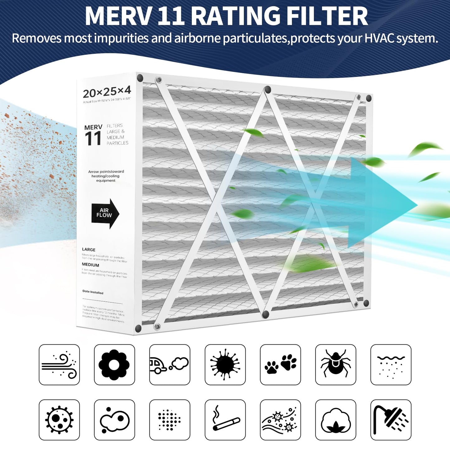 BETTFILTER 20x25x4 AC Furnace Air Filter Compatible with Honeywell FC100A1037, MERV 11 HAVC Filter Replacement, Actual Size:19.94" x 24.86" x 4.38", Pack of 3