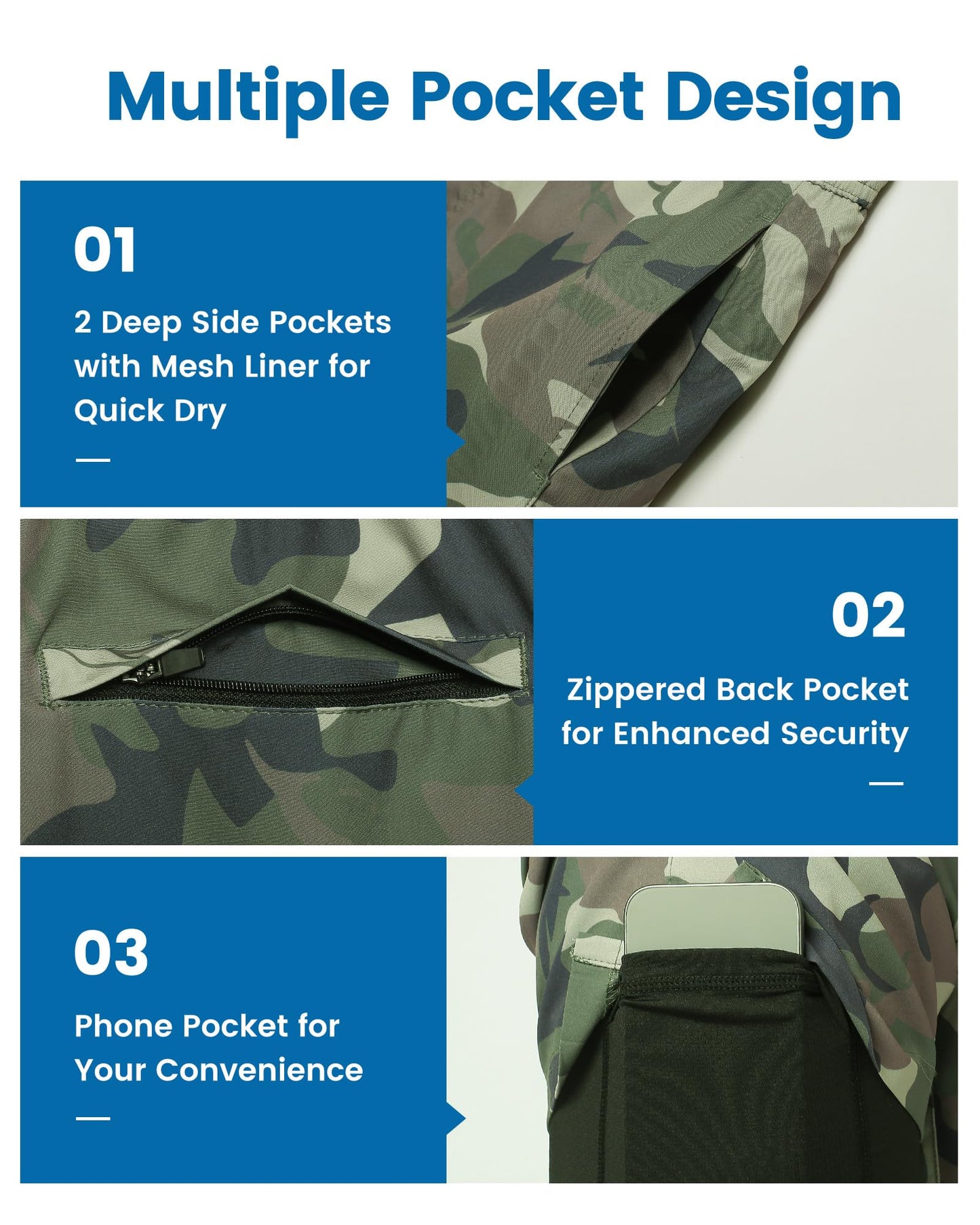 maamgic Mens Swim Trunks with Compression Liner 7 Inch Inseam Mens Bathing Suit Quick Dry Swimming Trunks Swimsuit Camo Medium