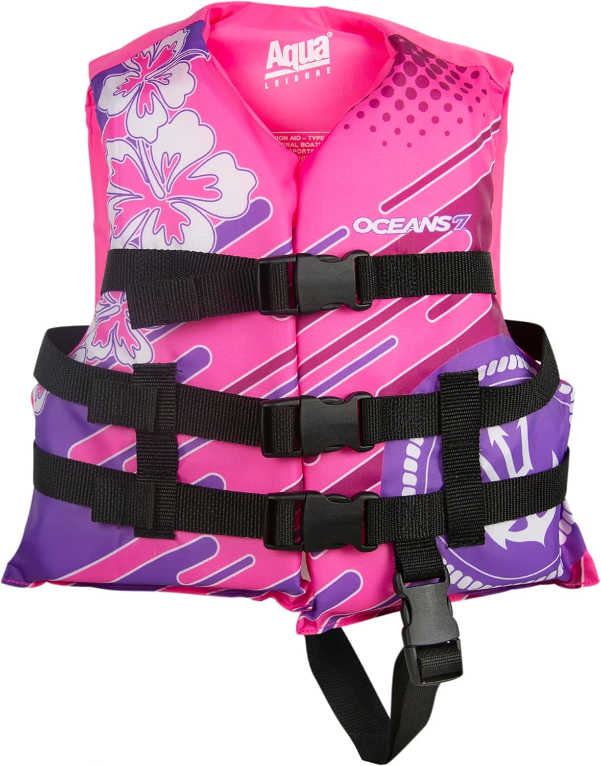 Oceans7 Kids Life Jacket | US Coast Guard-Approved PFD for 30-50 lbs - Flexible Open-Sided Design - Pink/Berry