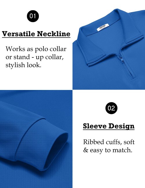 COOFANDY Quarter Zip for Men Regular Fit Lightweight Knitted Mock Neck Pullover Casual Polo Sweatshirts Big and Tall Half Zip Sweaters Blue