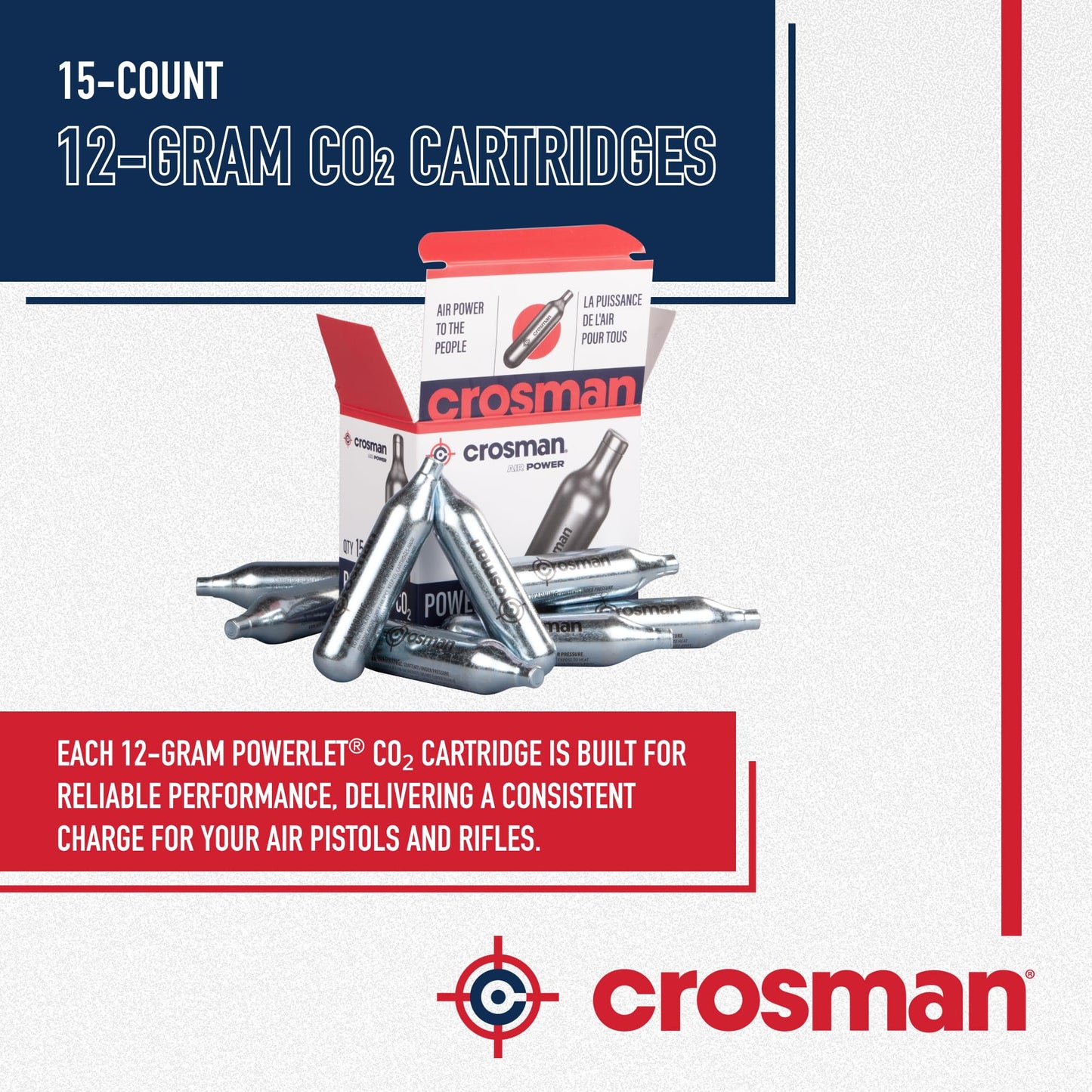 Crosman Powerlet CO2 Cartridges for Air Rifles, Air Pistols & Paintball - Snug Fit, Leak-Free Seal, Durable Metal Construction - Made in USA, Multi-Pack Options.