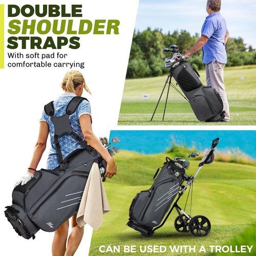 8-Way Golf Stand Bag, Lightweight Golf Bag with Dual Strap & Full-Length Dividers, Portable Golf Club Carry Bag with Multiple Pockets, Waterproof Rain Hood for Men Women(Charcoal Gray)