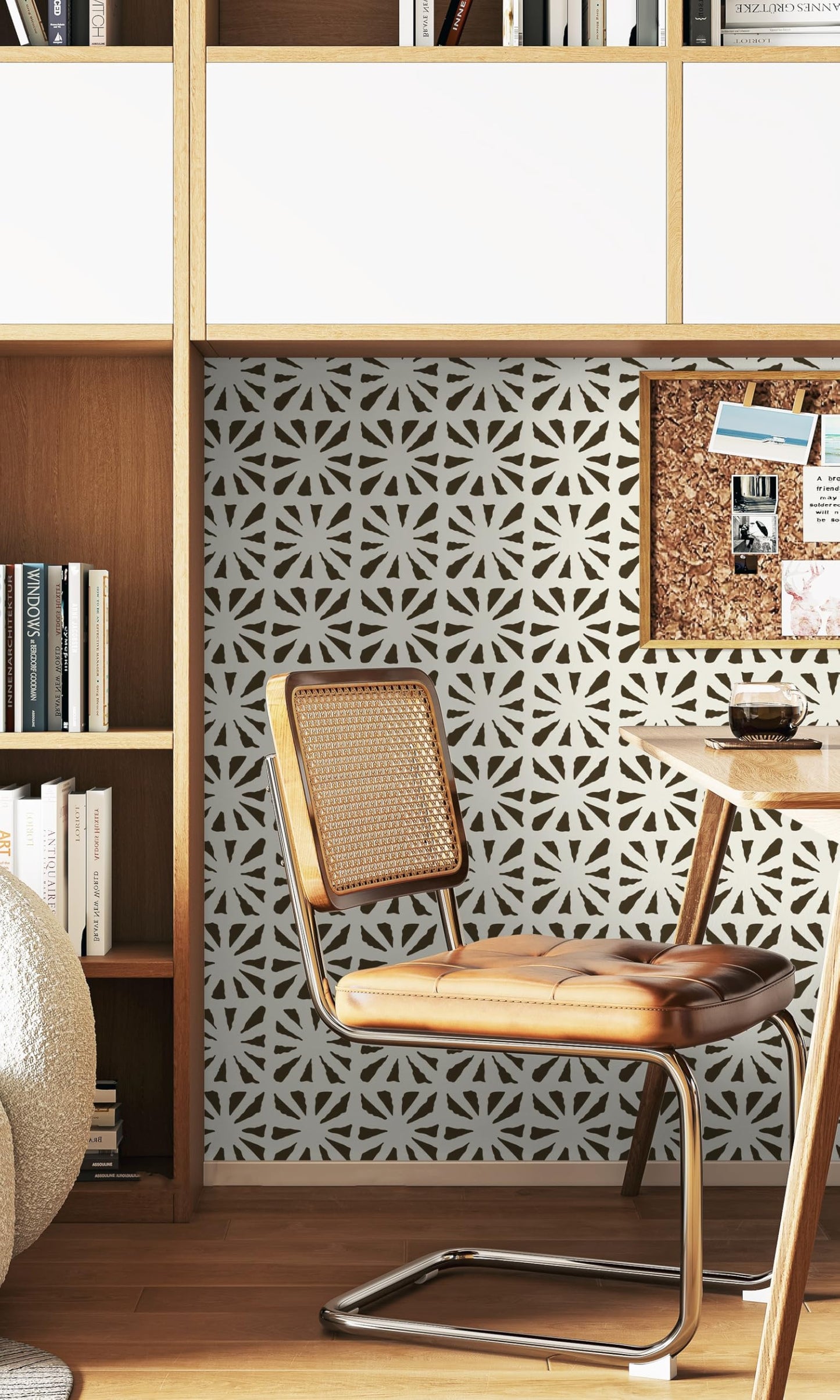 Fiula Peel and Stick Wallpaper Geometric Boho Contact Paper Black 78.7 "x17.3 Beige Self-Adhesive Wallpaper Vintage for Bedroom Waterproof Removable Shelf Liner Decal Vinyl Roll