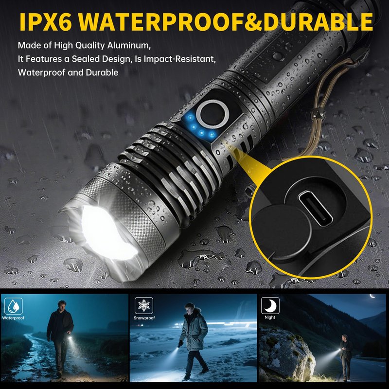 Rechargeable LED Flashlights High Lumens, Super Bright Handheld Flashlight Battery Powered with 5 Modes, Waterproof Powerful Zoomable Flash Light for Home, Camping，Emergencies, Outdoor, 2 Pack