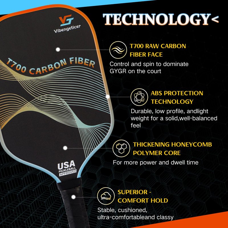 Vibengeticer Pickleball Paddles, Multilayer T700 Textured Carbon Fiber Pickleball Paddle, Single Pickle Ball Rackets with 1 Bag, Pair of Grip Tapes, Pickle Ball Paddle for Men and Women