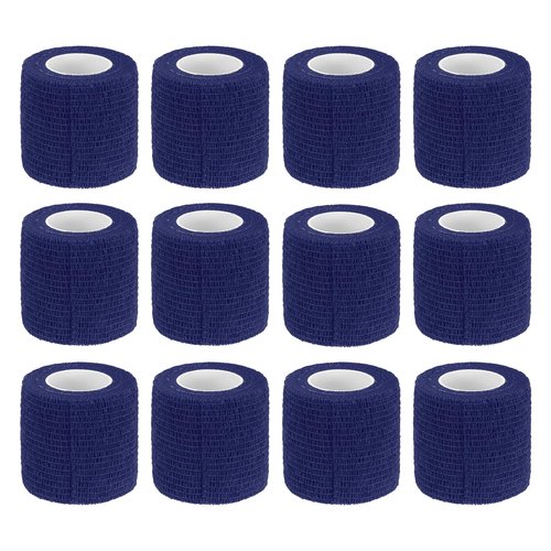 uxcell 12 Rolls Adhesive Elastic Tape Elastic Bandage,2" x 5 Yards Sports Elastic Wrap Flexible Stretch Athletic Wrist Tape for Tennis Racquet Grip Sports Knee Ankle,Navy Blue