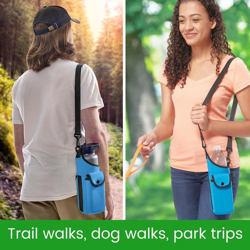 AquaPockets Neoprene Water Bottle Holder - Adjustable Sling Bag with Phone Pouch | Fits 32 oz. Bottles