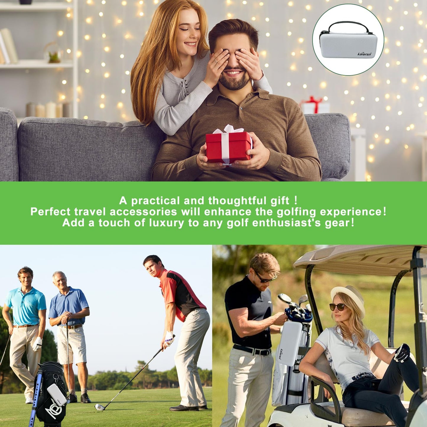 SENIKO Golf Glove Holder with Removable Golf Glove Shaper Water-Resistant Protective Hard Shell golf bag holder for Phone,Tees, Ball Markers,Repair Tools,Golf Accessories Golf Gifts for Men (Grey)