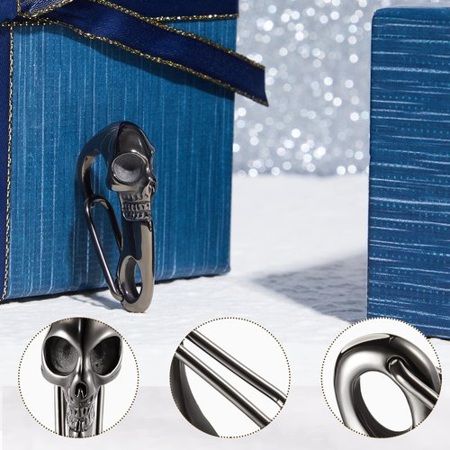 Hicarer 2 Pieces Skull Keychain Skull Wallet Chain Skeleton Clasp Key Buckle for Men Heavy Metal Gothic Key Ring(Black)