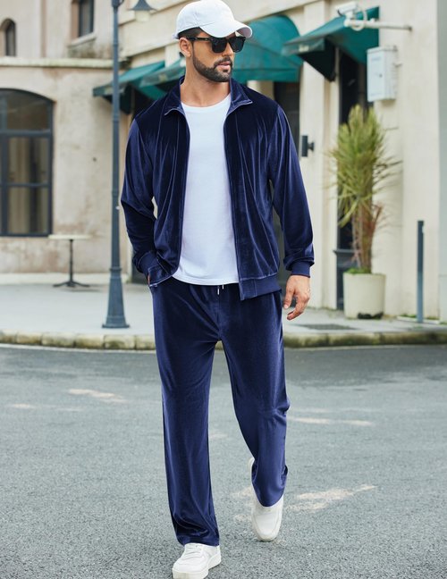 COOFANDY Mens Velour Tracksuit Activewear Set Sports Track Suits for Men Set Mock Neck Zip Up Sweatshirt