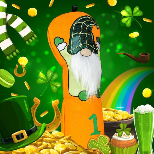 LZFAN Golf Club Head Cover Driver Headcover Wood St Patrick's Day Leprechauns Green Faceless Elderly Gnomes Irish Festival Patrick's Day Doll Golf Head Cover