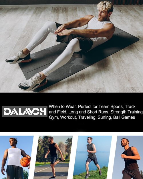 Dalavch 5 Pack Men’s Sleeveless Compression Shirts, Dry Fit Running Sports Workout Athletic Base Layer Tank Tops 2 Black 2 White 1 Blue Large