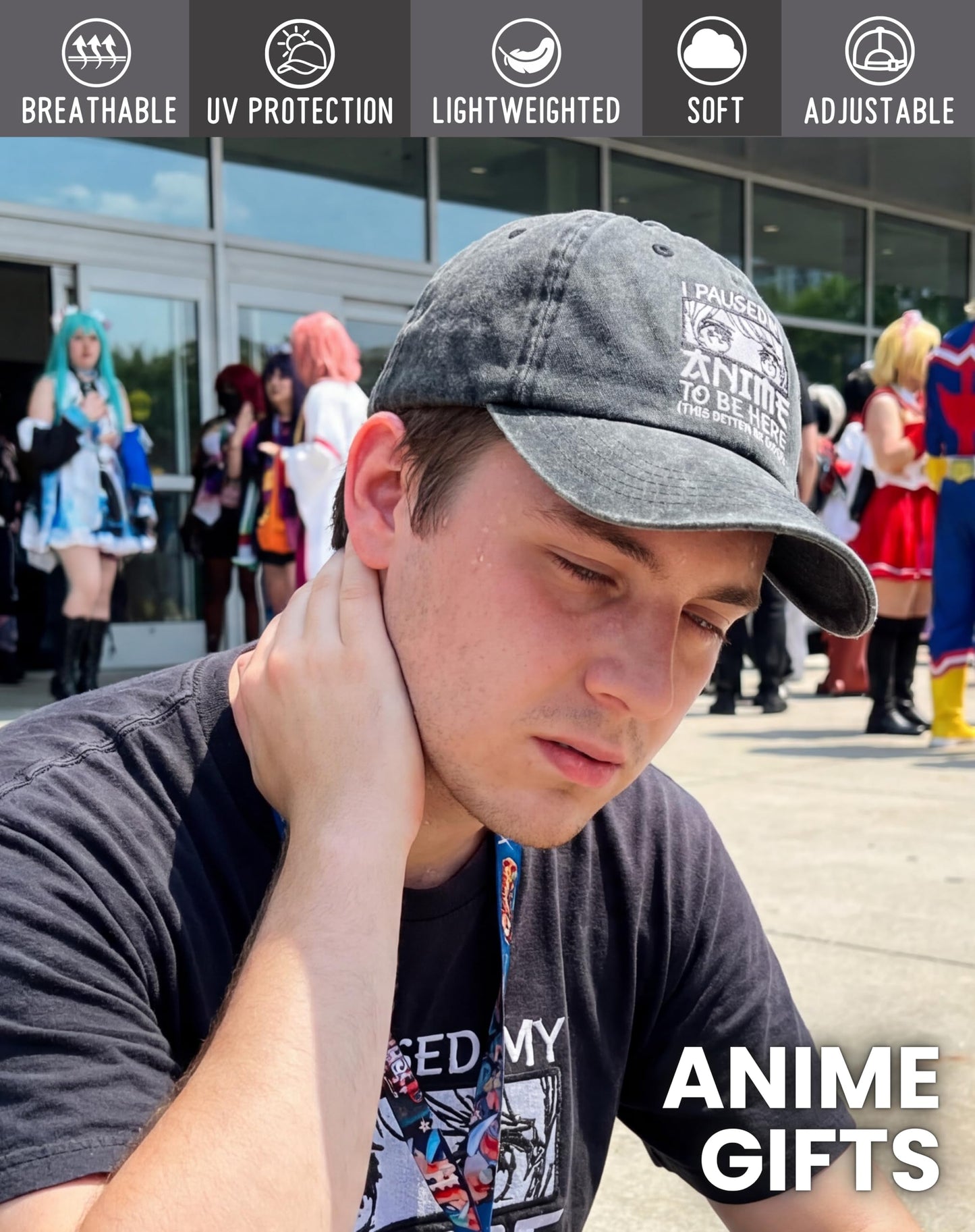InnoBeta Anime Gifts Cap for Men, Adjustable Vintage Washed Cotton Embroidered Hat, Birthday Kawaii Gift for Anime Lovers, Girls - Dark Grey