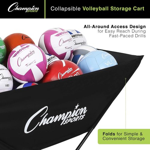 Champion Sports Volleyball Cart - Durable Aluminum Frame for High Volume Practices | 24-40 Ball Storage Capacity