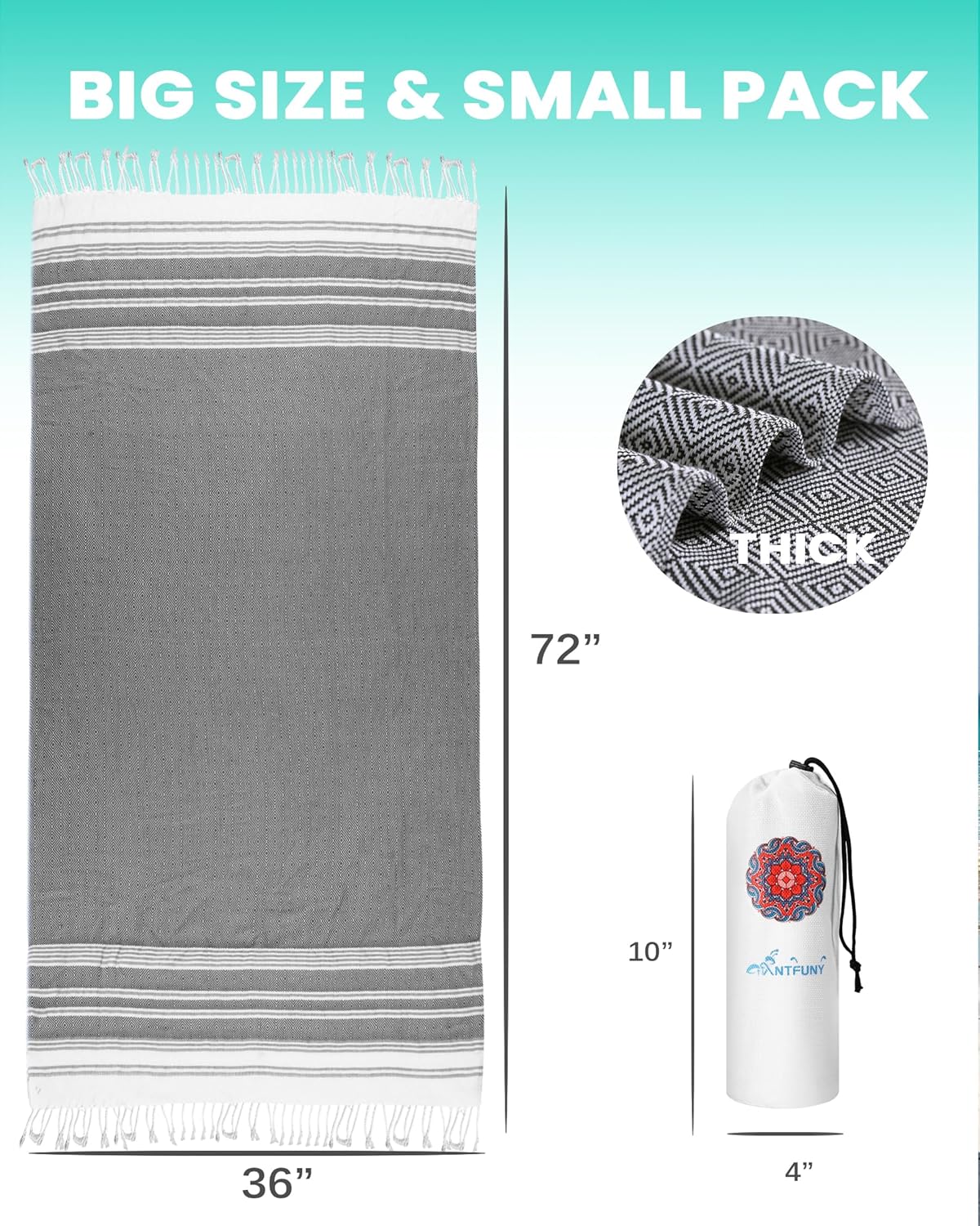 Skiennix Turkish Beach Towel - Quick Dry & Sand Free | Perfect Gift for Men, Dads, & Grandpas