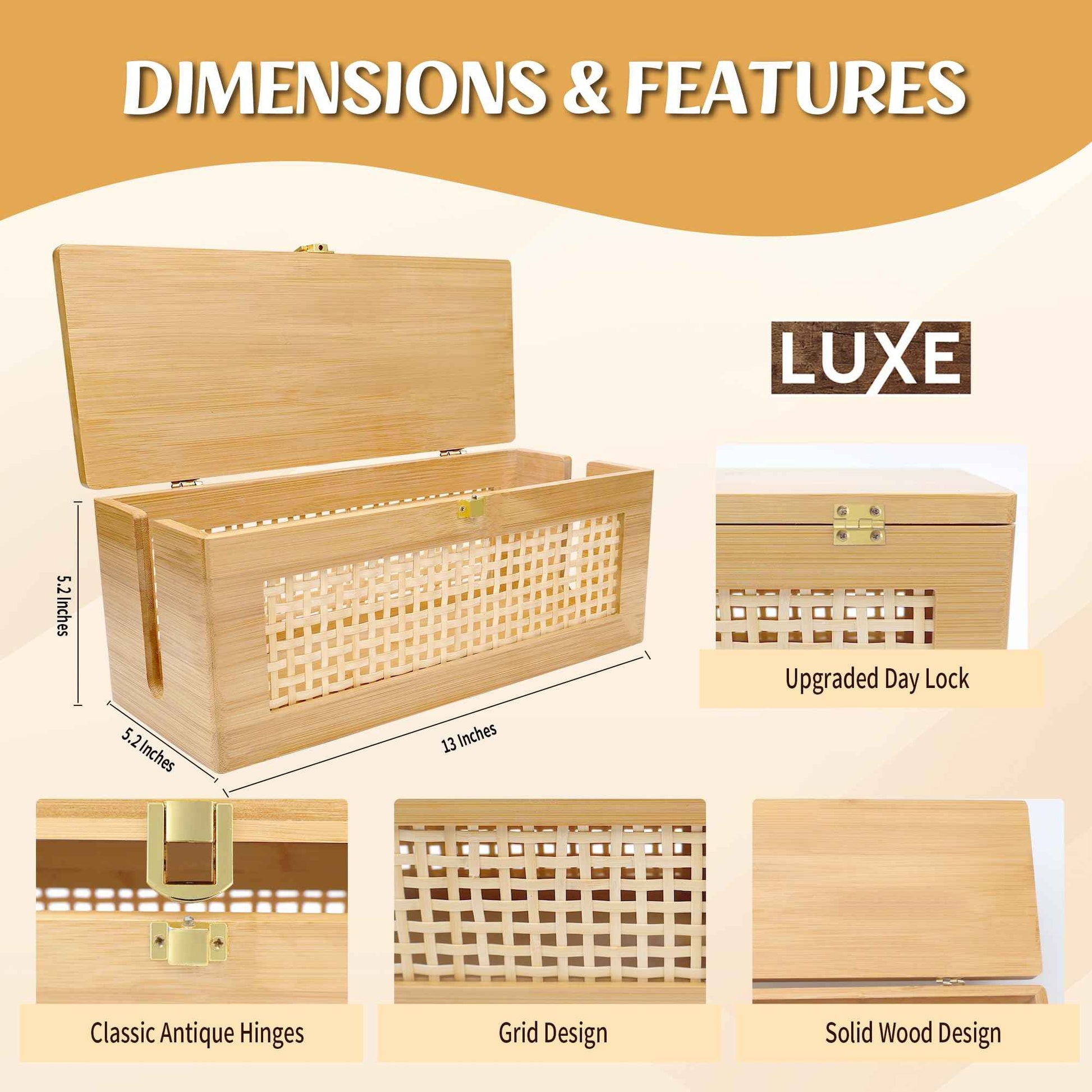 Txcucc Solid wood Cable Management Box，- Cable Organizer Box and Power Strip Box for Electrical Cord Management - Under Desk Cord Organizer for TV Wires Computer Router & Power Strip