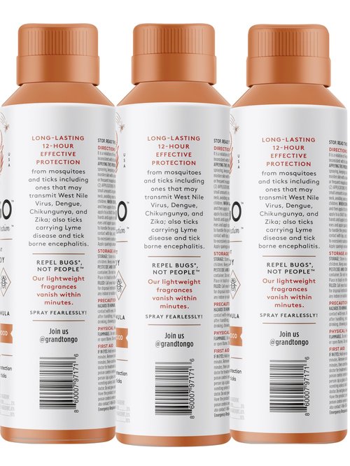 Grand Tongo Citrus + Sandalwood Insect Repellent, 12-Hour Mosquito & Tick Protection, Picaridin-Based, Water-Based, Lightweight, Quick-Drying, Vanishing Scent, DEET Alternative, Face & Body Use,3 Pack