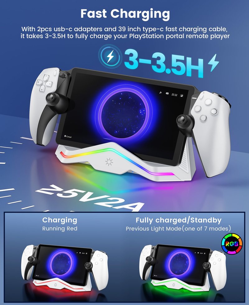 Upgraded for PlayStation Portal Charging Dock with Fast Charging & LED Indicator - Magnetic USB-C Adapter Included (2 Pcs) - Charging Stand for PS Portal (Not Compatible with Protective Cases)