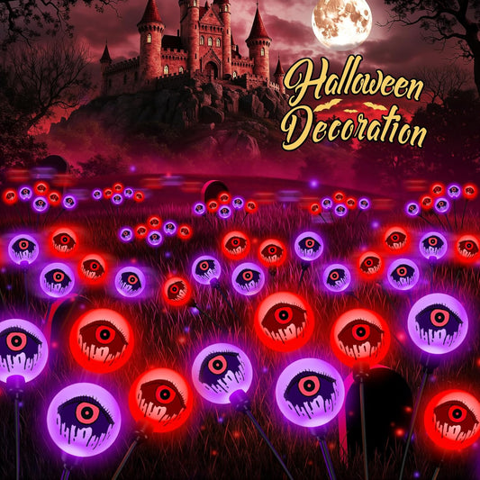 Solar Halloween Lights - 6 Pack 36 LEDs Purple & Orange Waterproof Eyeballs for Outdoor Yard Decor