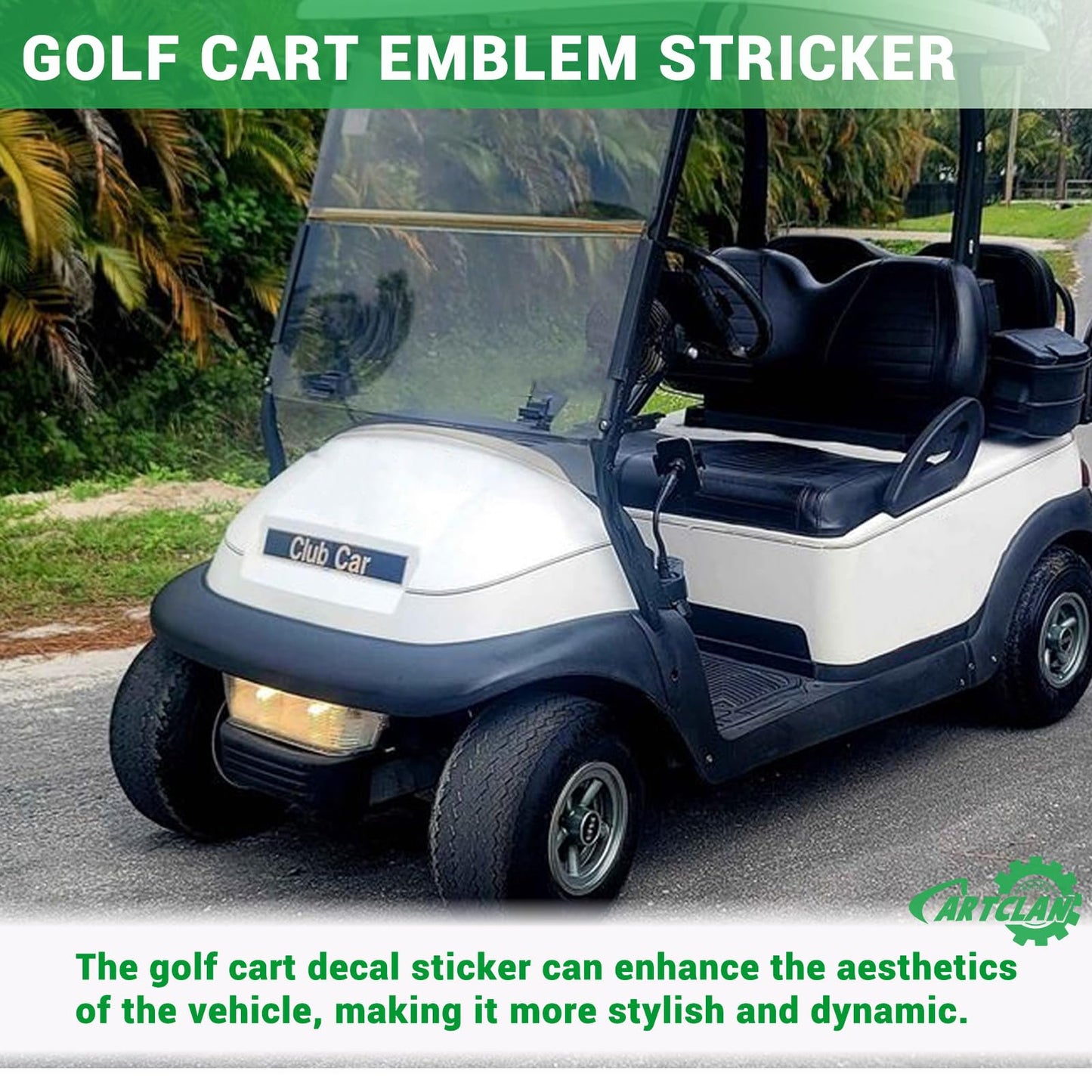 CartClan Golf Cart Emblem Sticker, Golf Cart Black Gold Decal Suitable for Club Car Precedent Golf Carts, Name Plate for Club Car Precedent Size 15.74" x 2.24", OEM#: 102502601/103816601