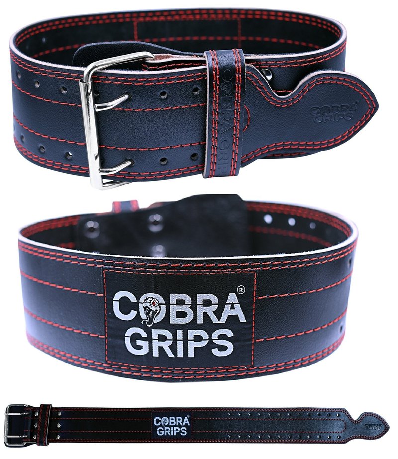 Weight Power Lifting Belt 4” Wide Cobra Grips Premium Genuine Leather Belt for Men & Women Adjustable Weightlifting Back Support (RED, Small 27"-35")