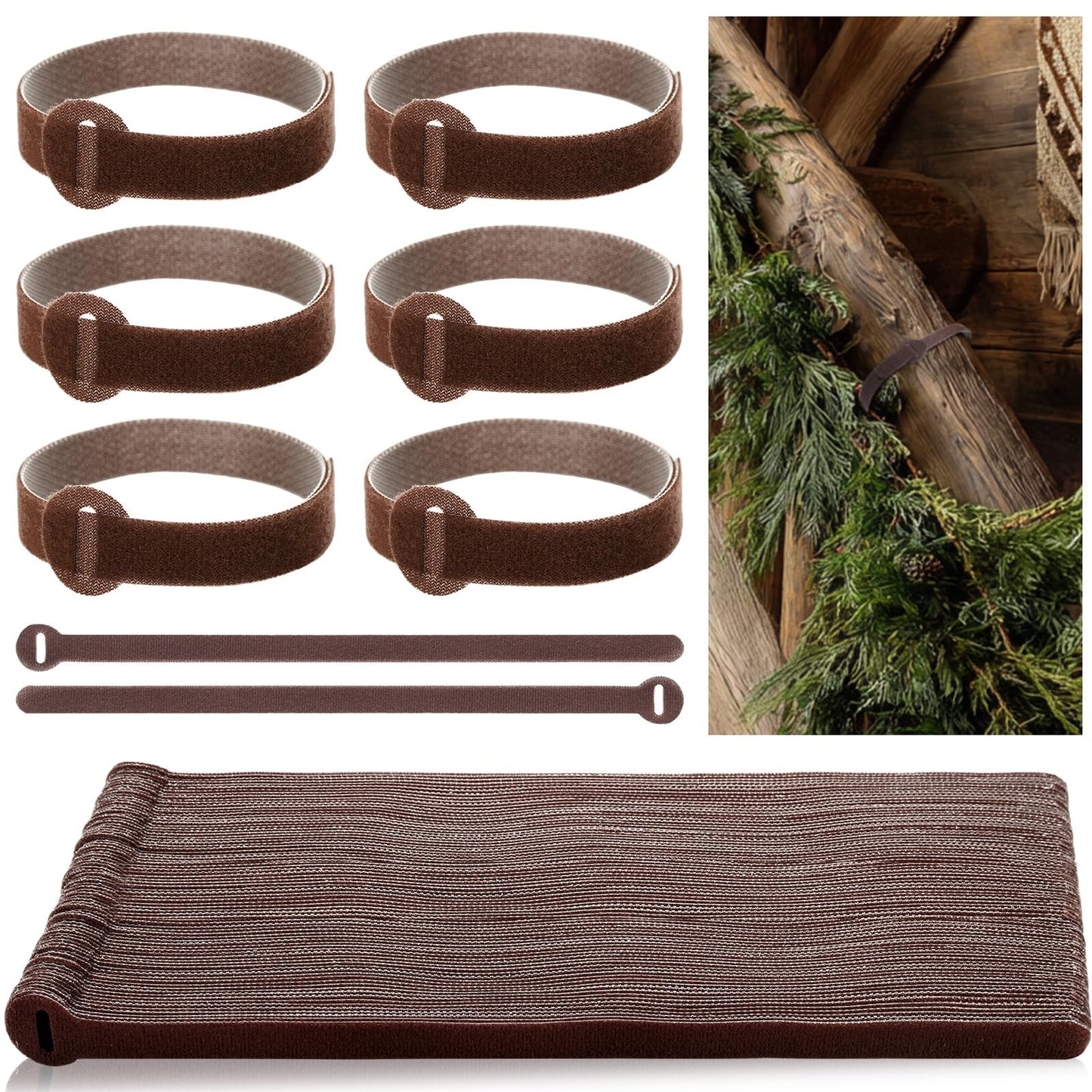 Vincreem 80 Pcs 12 Inch Christmas Garland Ties Brown Adjustable Holiday Banister Ties Reusable Fastener Strap Nylon Garden Plant Cable Strap Christmas Tree Wreath Hook Loop Organizer for Home Office