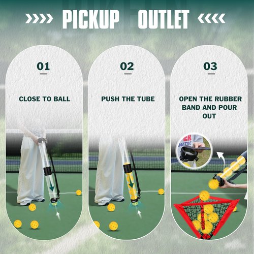 Hikeen Durable Pickleball Ball Retriever with 10 Pickleballs,Quick Pickup & Storage Pickleball Tube with Shoulder Strap for Pickleballs Accessories - Includes 10 Balls