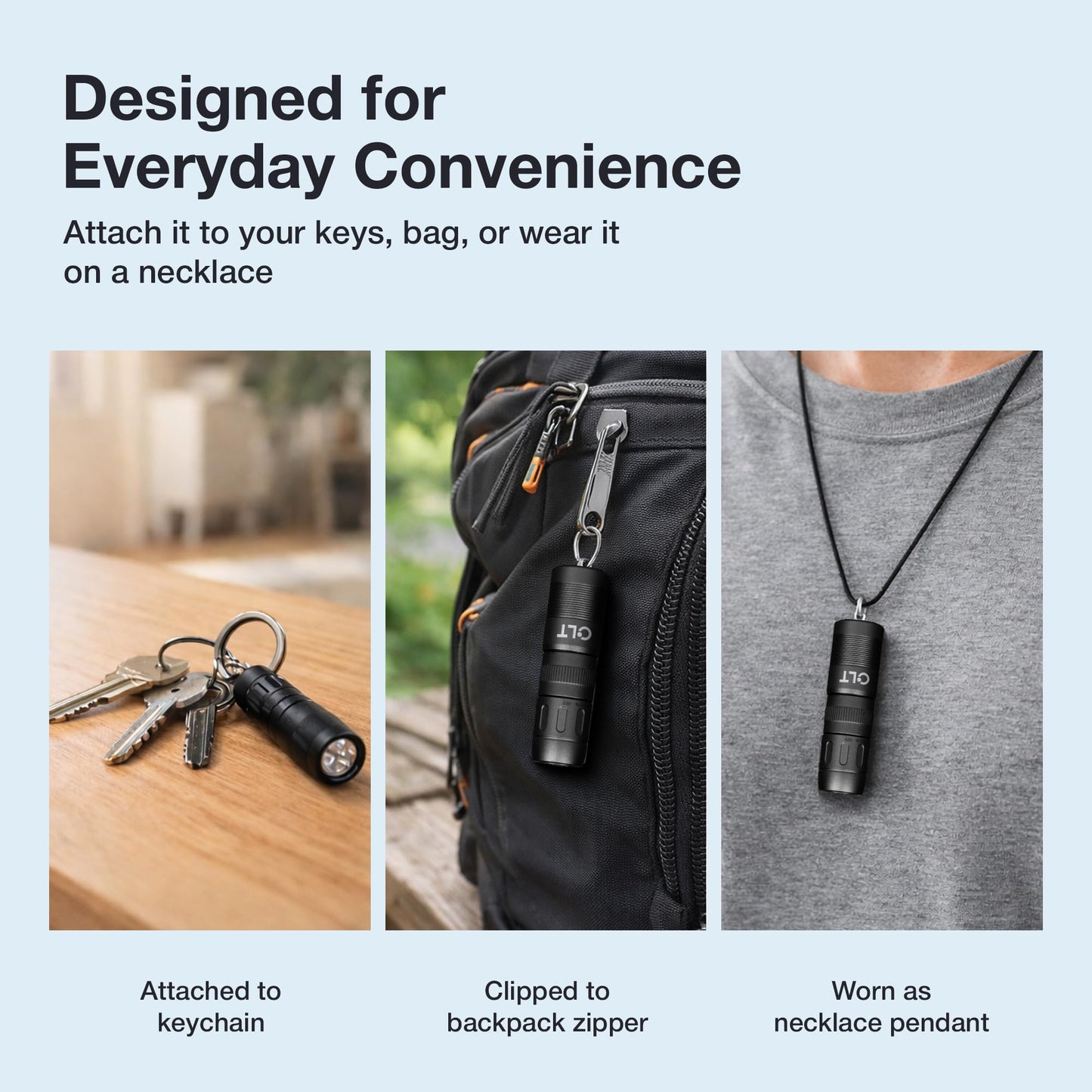CLT Mini EDC Rechargeable Flashlight Magnetic Keychain, Snap on/off, 105 Lumen, Portable and Compact LED Keychain Flashlights - Durable Built-in Battery Ideal for Everyday Carry - Black