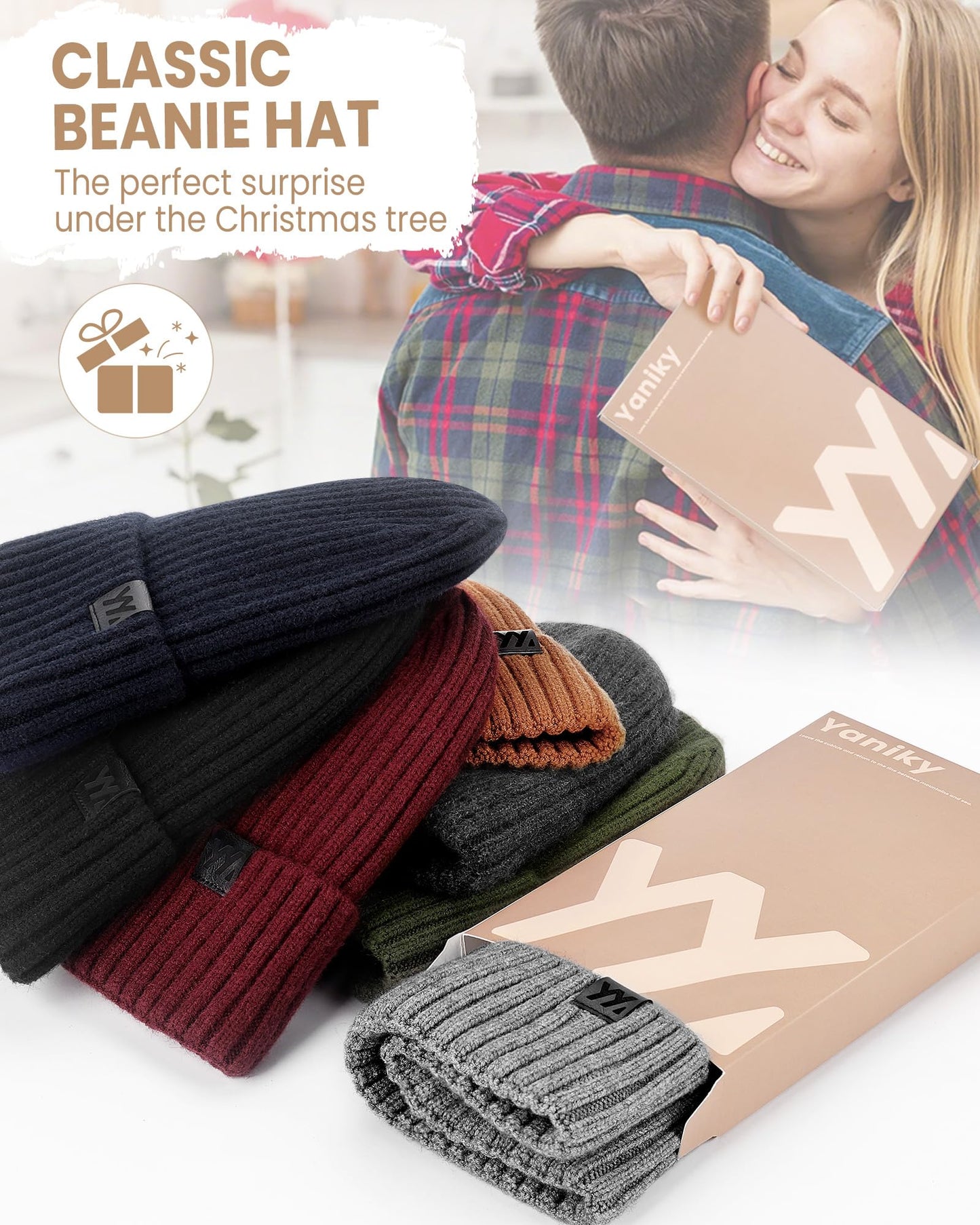 YANIKY Winter Beanie Hat for Men & Women, Fleece Lined Thermal Knit Hat Ski Beanie Skull Cap Cuffed Cap for Cold Weather Black