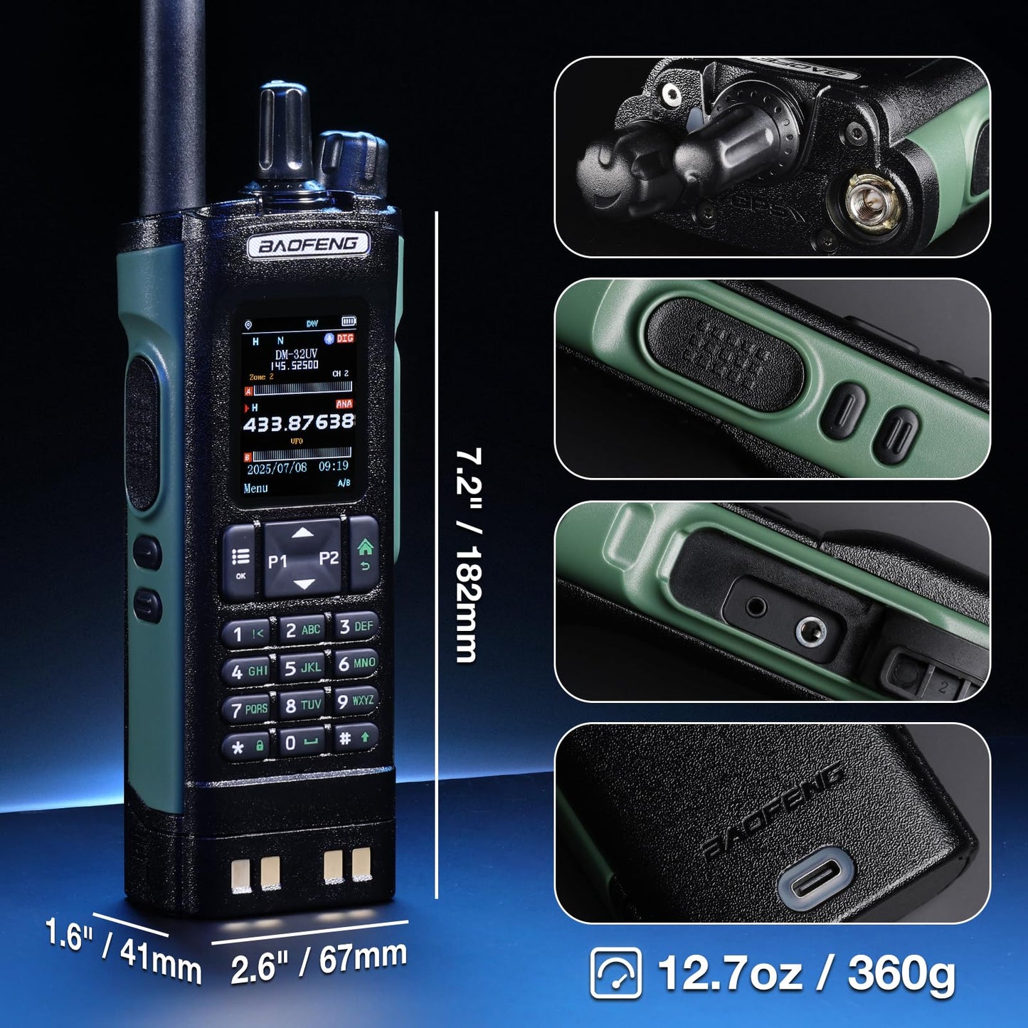 BAOFENG DM-32UV 10W DMR Radio with GPS & Digital APRS, Tier II Dual Band Ham Handheld Radio with UHF VHF Aviation FM Receiver, NOAA Alert, 4000 Channels, USB-C Rechargeable, Extra Case Holder