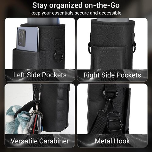 Magnetic Gym Bag with Phone Pocket Water Bottle Holder – 6 Built-in Magnets for Hands-Free Use – Ideal for Workouts, Outdoor, Travel – Securely Attaches to Equipmen (Black)