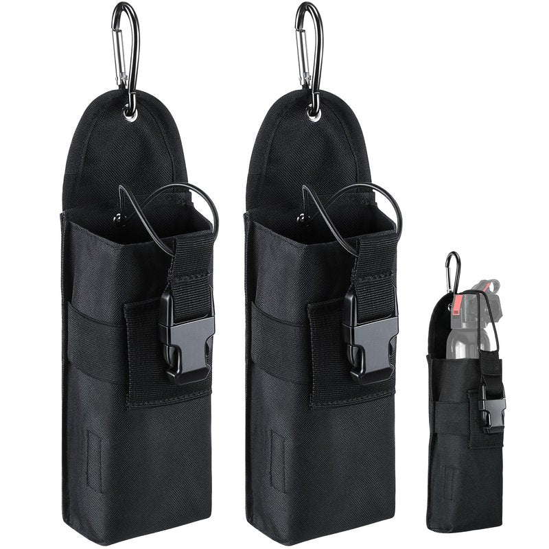 2 Pack Bear Spray Holster with Quick Release Buckle (Spray Not Included), Nylon Holster with Hook & Loop for 7.9 & 9.2fl Oz Canister, Portable Pouch & Elastic Cord Design for Hiking, Camping (Black)