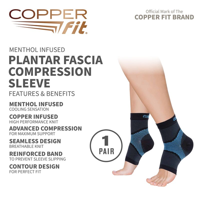 Copper Fit ICE Plantar Fascia Compression Foot and Ankle Sleeve Infused with Menthol, Large/X-Large, 1 Pair