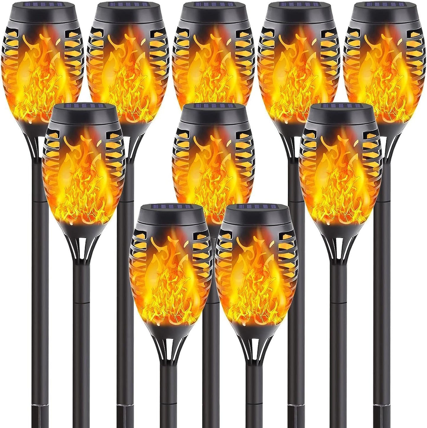 10 Pack Mini Solar Torch Lights - Flickering Flame Outdoor Decor for Halloween, Waterproof Solar Garden Pathway Lights