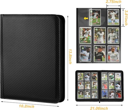 GERMUN Trading Card Binder - Premium 9 Pocket Holder for 360 Cards | Double-Sided Album in Carbon Black