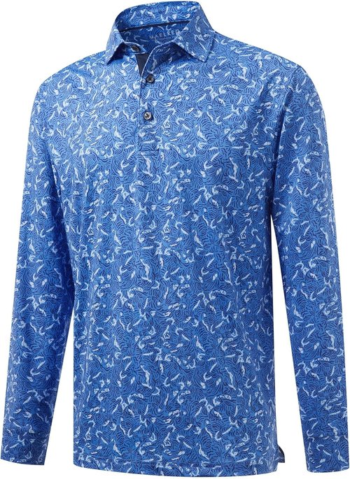 M MAELREG Golf Shirts for Men - Moisture-Wicking Dry Fit Long Sleeve Polo | Casual Print Design
