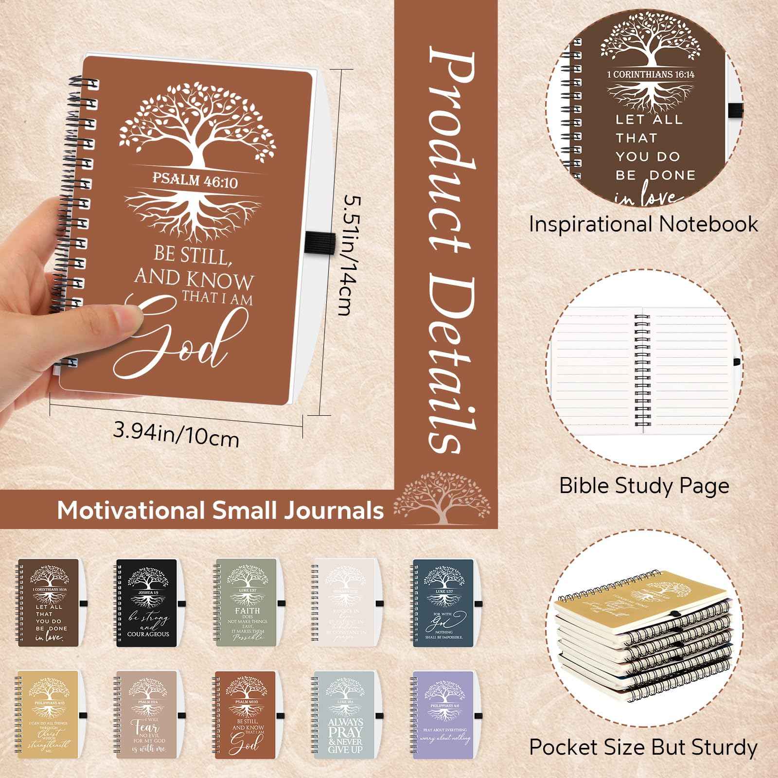 Kosiz 60 Pcs Christian Gift Bulk Prayer Journal Bible Verse Spiral Notebook with Ballpoint Tree of Life Religious Gift for Church Clergy Pastor Appreciation Sunday School Teacher (Neutral Color)
