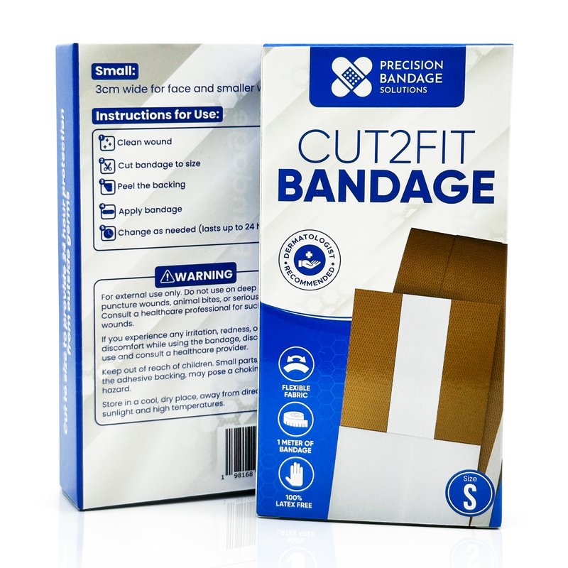 𝐂𝐮𝐭𝟐𝐅𝐢𝐭 𝐀𝐝𝐡𝐞𝐬𝐢𝐯𝐞 𝐁𝐚𝐧𝐝𝐚𝐠𝐞𝐬 - Flexible Fabric Bandage for Wound Care and First Aid, Long Lasting & Breathable - Custom Size for Minor Cuts and Scrapes, 1 Meter Long (Small)