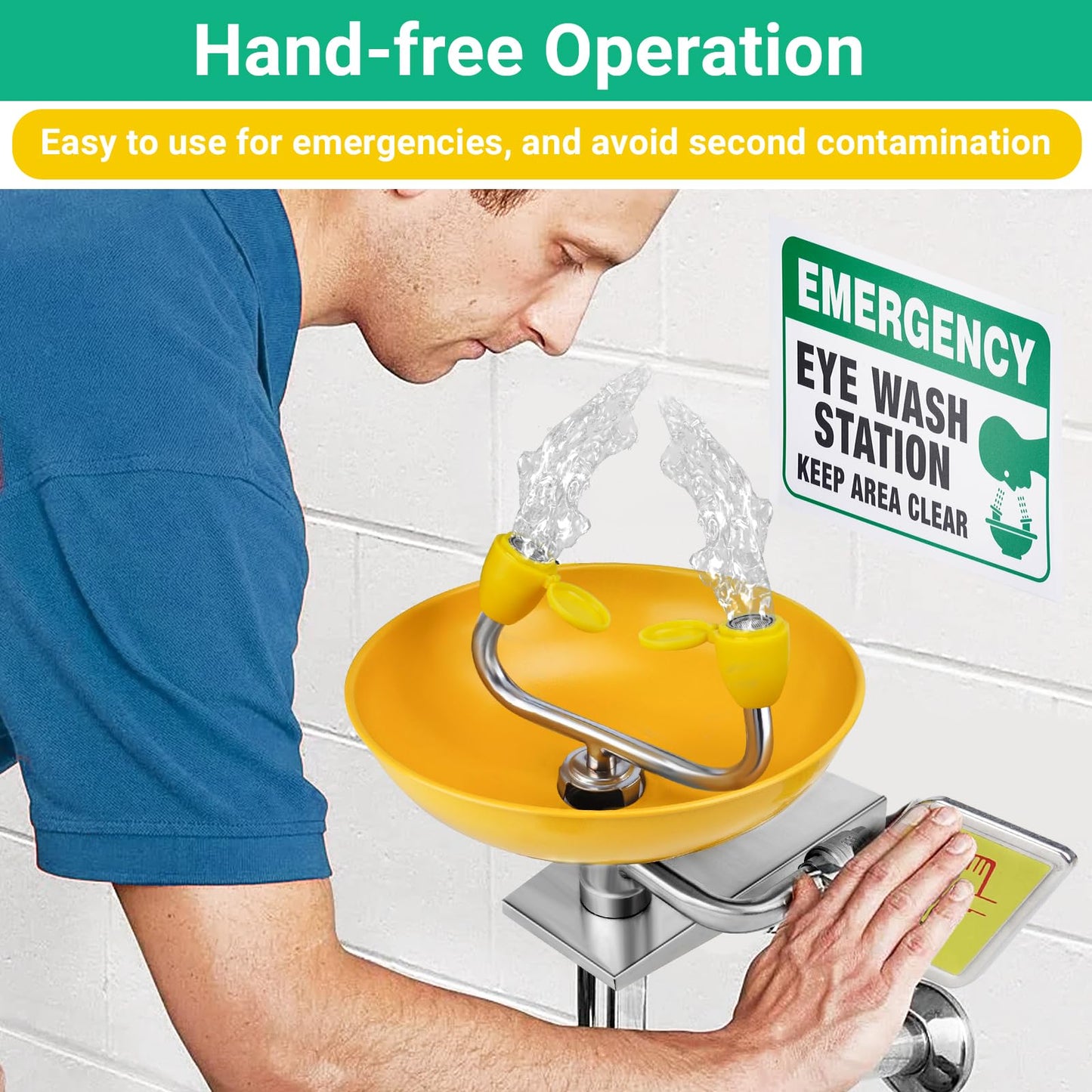 Crystmetal Eye Wash Station, Wall Mounted Emergency, Portable Emergency Eyewash Stand Eye Irrigation Sign, 304 Stainless Steel, Enhanced ABS Surface Coating
