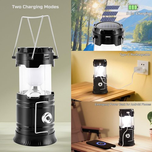 Lichamp Portable Solar Camping Lantern - USB Rechargeable LED Flashlight | 4-Pack Survival Kits for Emergencies