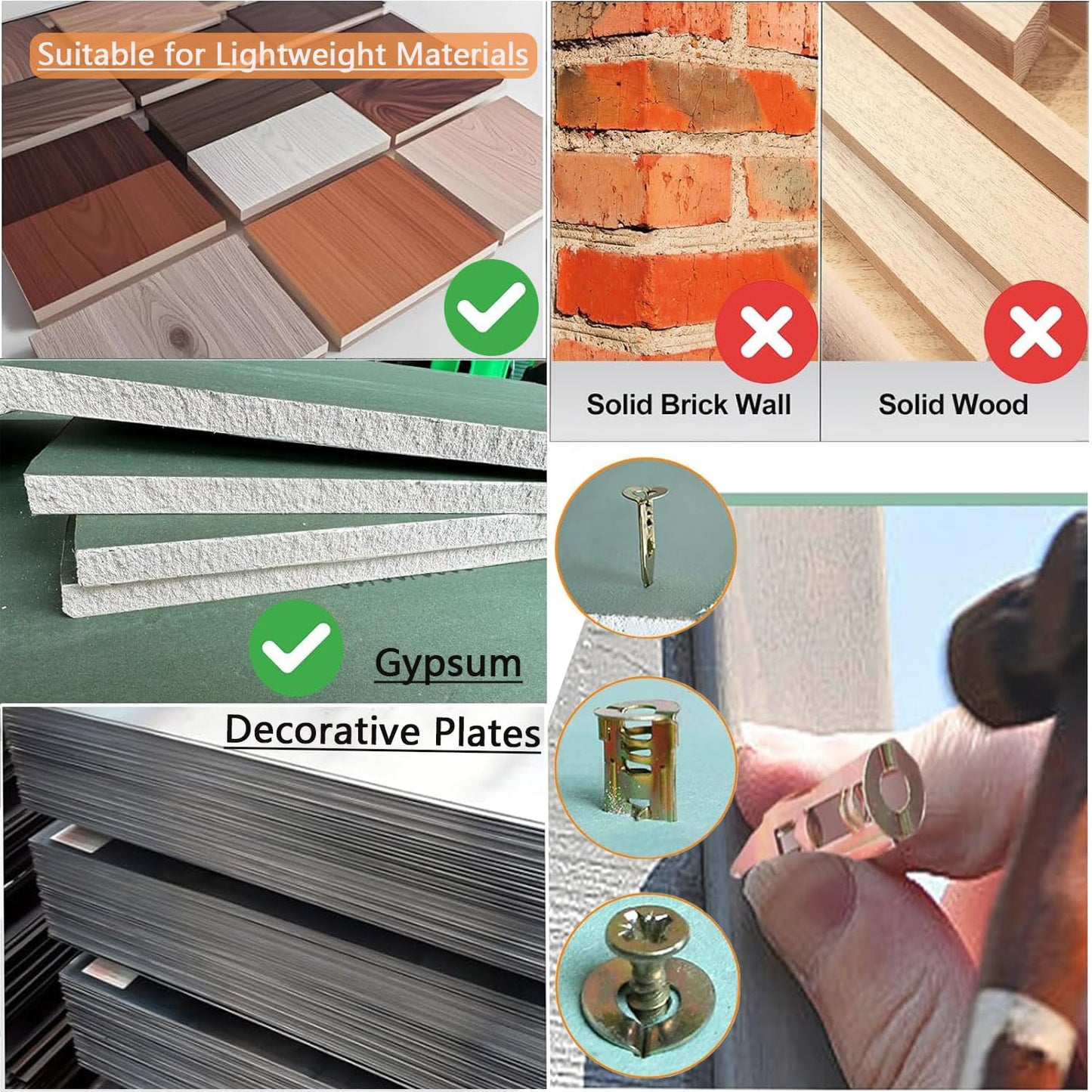 100Pcs Self Drilling Drywall Anchors, Metal Expansion Bolt for Drywall No Drilling Required, for Hanging Sheetrock (50PCS Steel Anchors and 50PCS Zinc Screws)