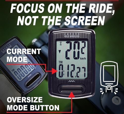 CATEYE Velo Wireless Bike Computer - Accurate Speedometer & Odometer with Calorie Tracking | Waterproof IPX8