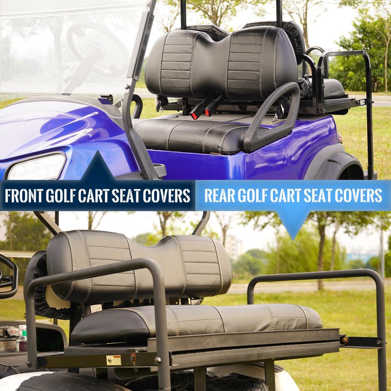 SHUNCHENXIANG 4PCS Golf Cart Seat Covers Kit fits Club Car Precedent 2004+, Black Stitching Breathable Washable Dettachable & Easy to Clean