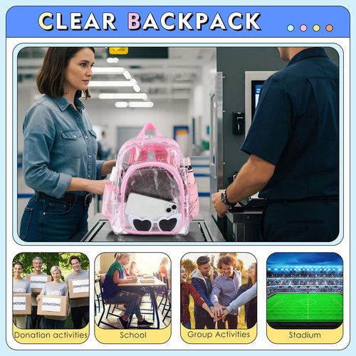 Aliceset 10 Pcs Clear Backpack Bulk Heavy Duty Clear Bookbag Transparent Waterproof Color Back Packs Donation Sports Stadium (16 Inch)