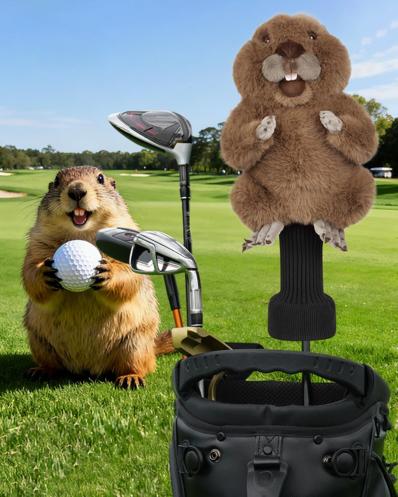 Big Teeth Groundhog Plush Driver Headcover Animal, Funny Gopher Driver Head Cover for 460cc Club, Woodland Golf Head Covers for Woods and Driver