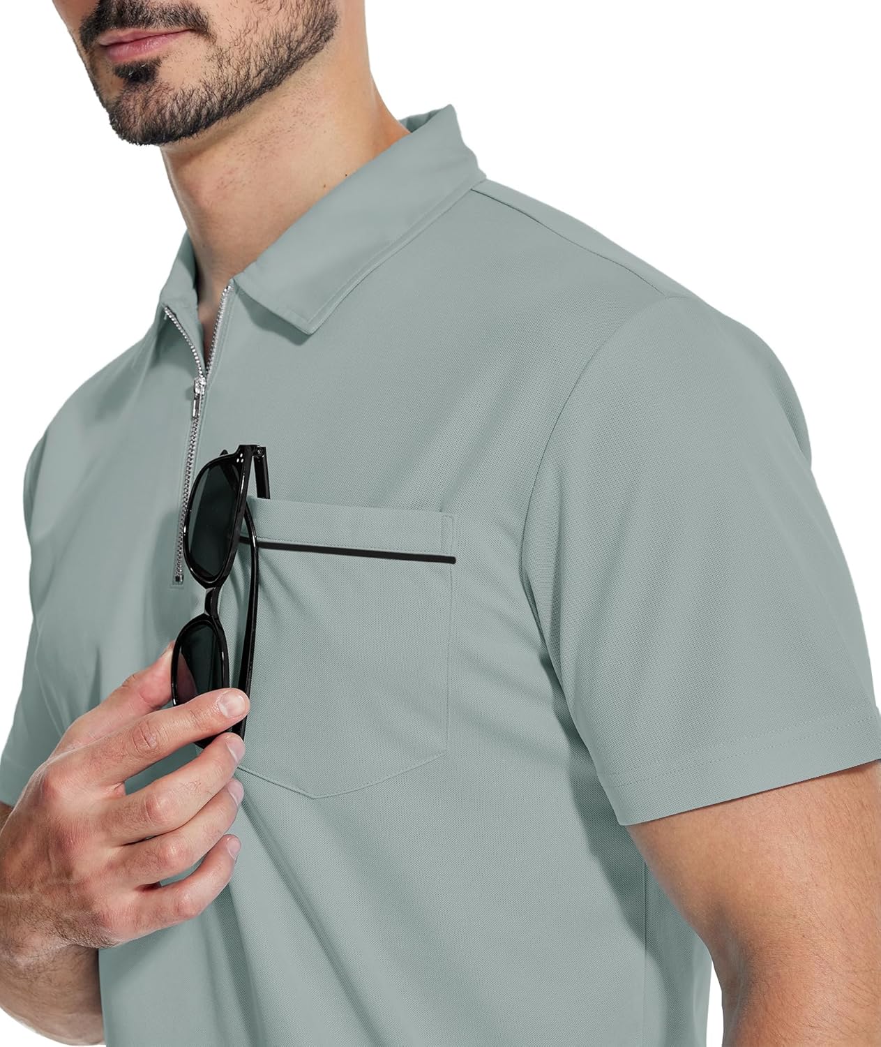 ZITY Men's Polo Shirt - Lightweight Casual Quarter Zip Golf Shirt with Pocket | Classic Short Sleeve