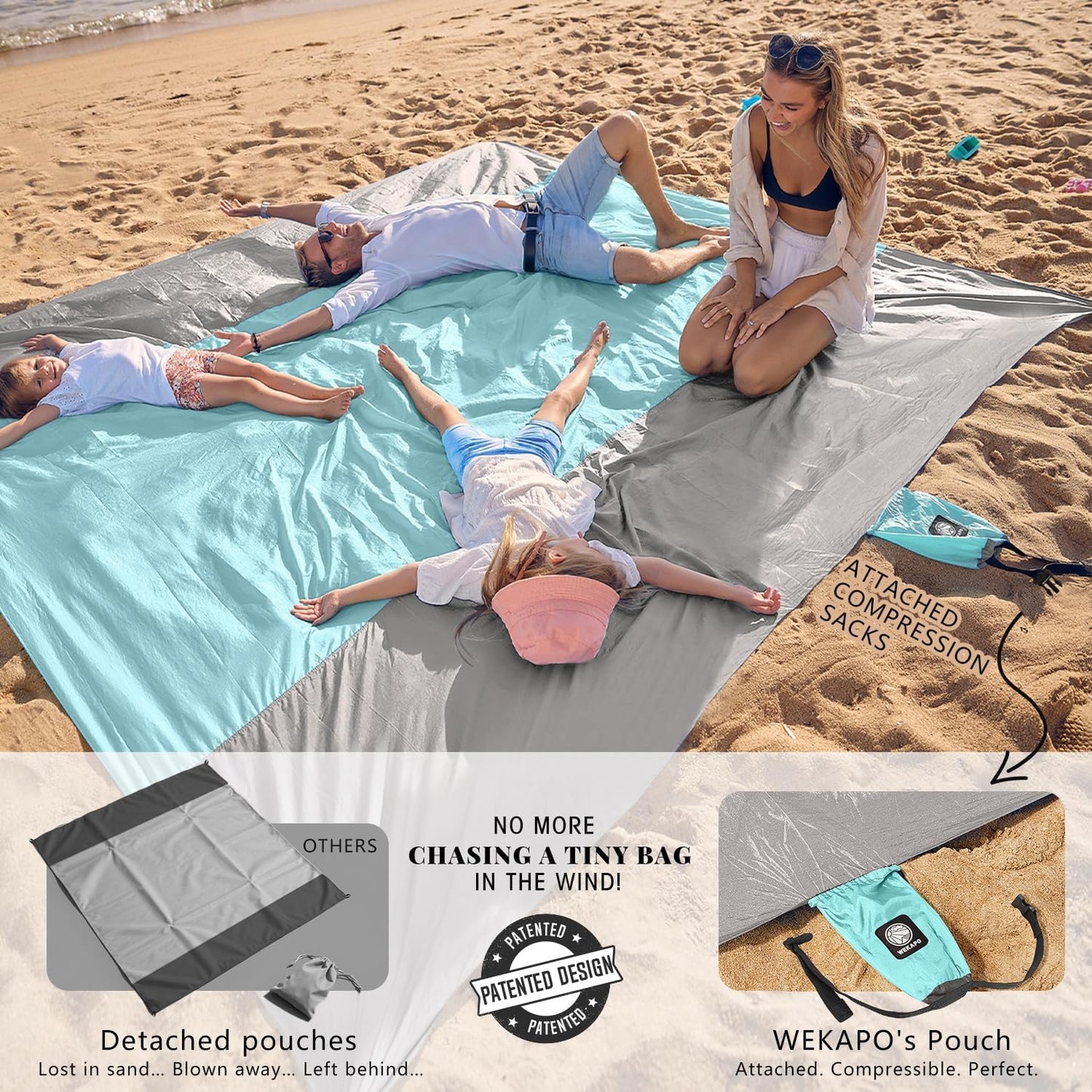 WEKAPO Beach Blanket - Extra Large Sandproof & Waterproof Mat | Quick Drying for Vacation, Picnic & Camping