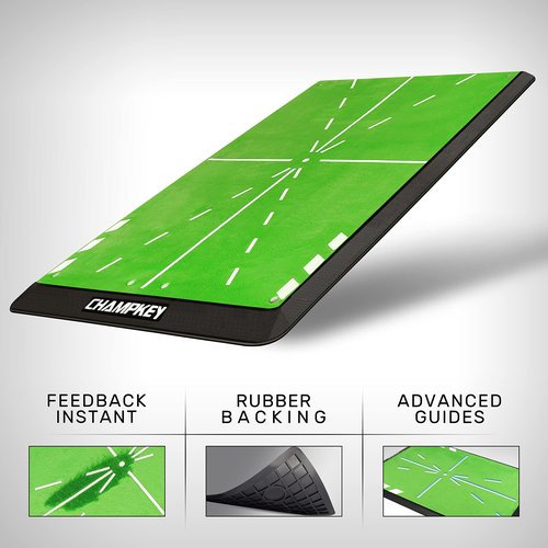 CHAMPKEY 8" x 17" Premium Impact Golf Mat Upgraded Version | Path Feedback Golf Practice Mat | Advanced Guides and Rubber Backing Golf Hitting Mat